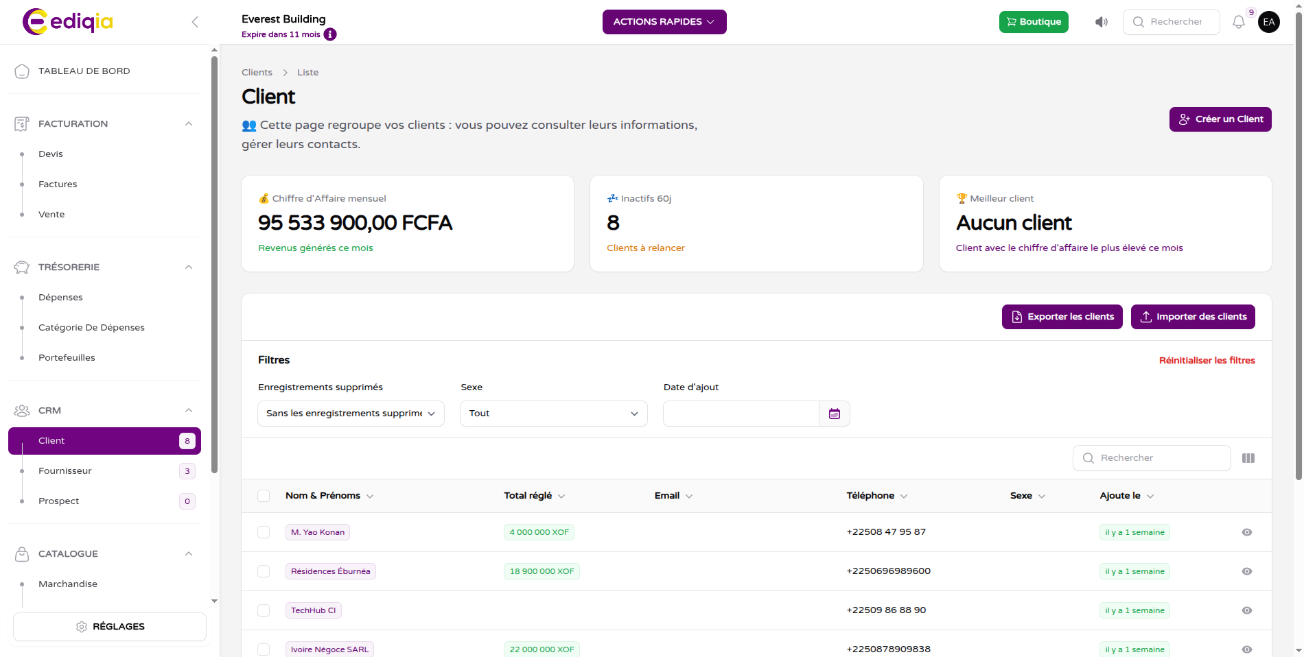 CRM et prospection dans Ediqia